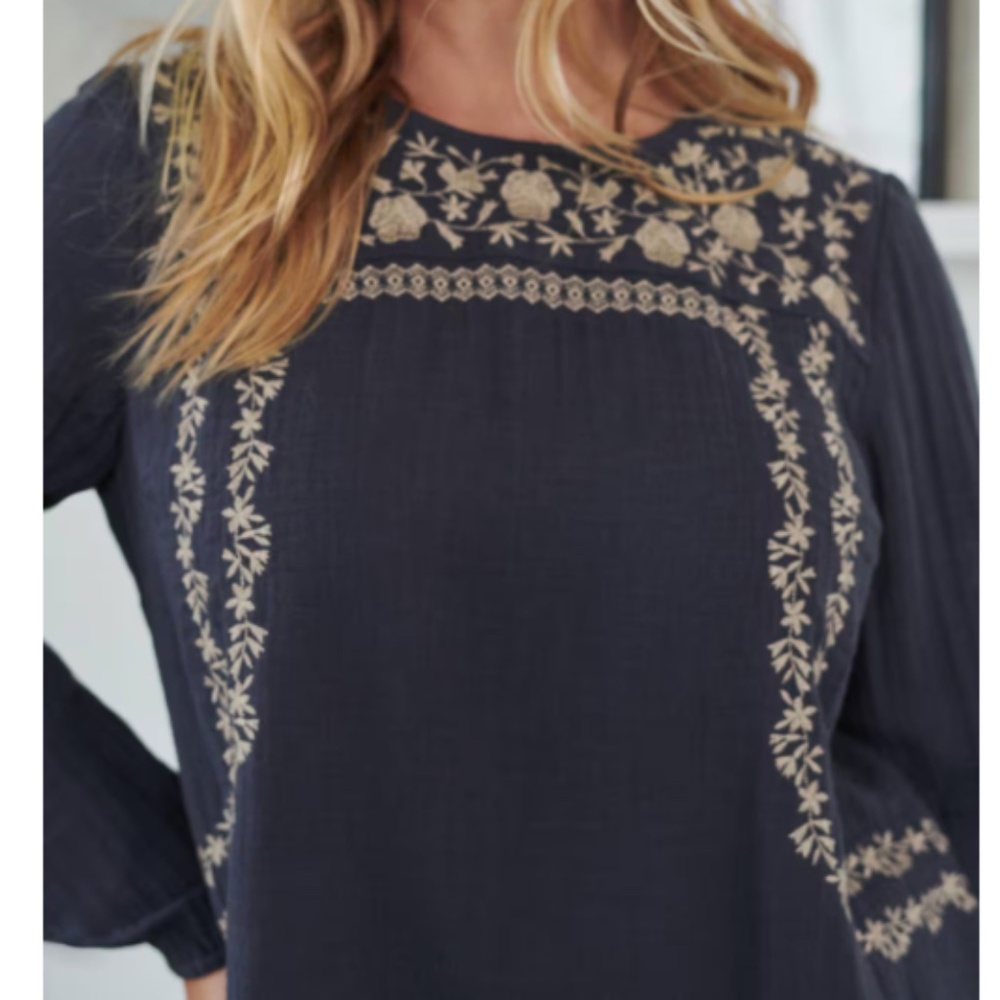 J. Jill Embroidered Double-Cloth Tunic – Size Large – India Ink/Cashew – NWT